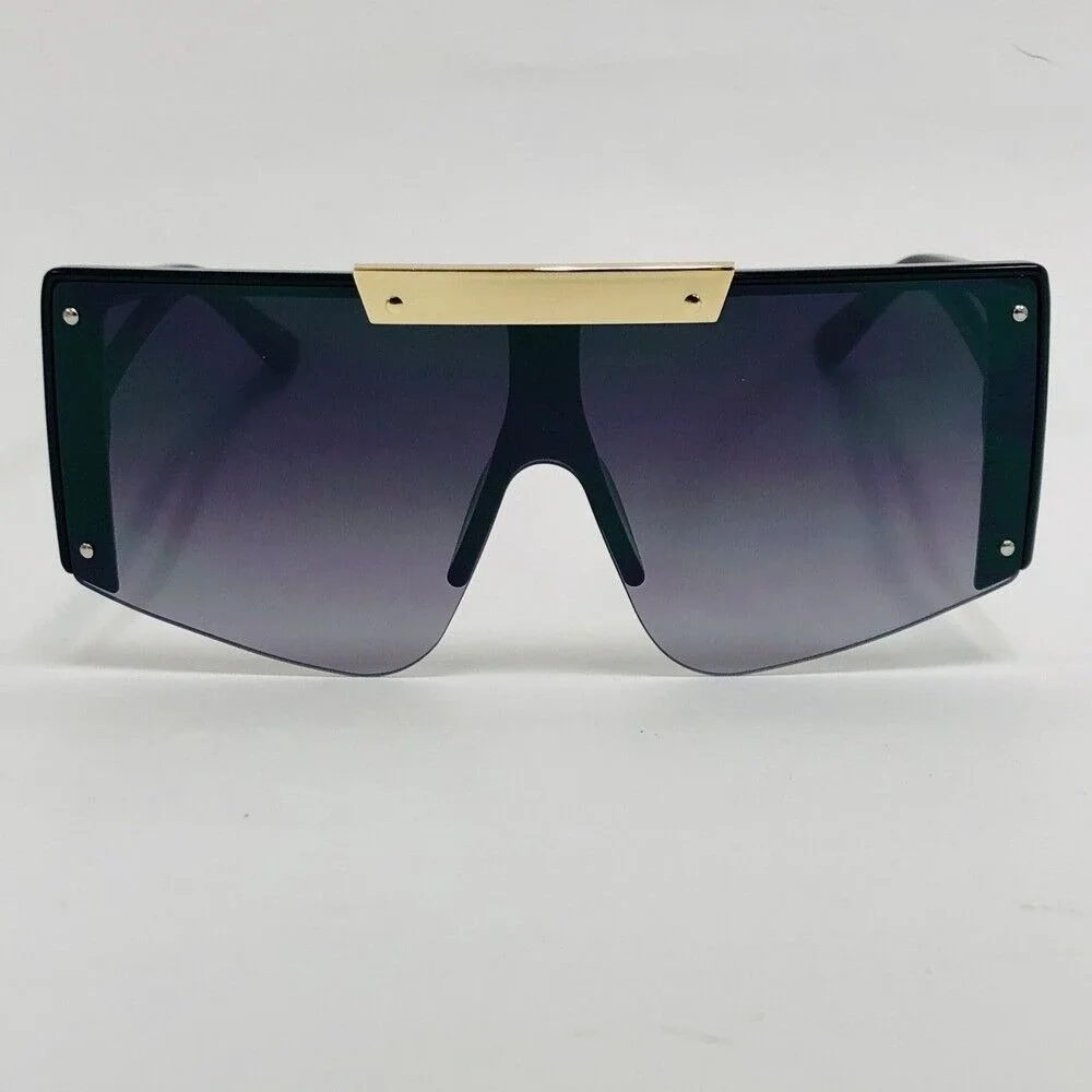 Shield Sunglasses Black Lens Flat Top Oversized Fashion‎ Shades Designer Style